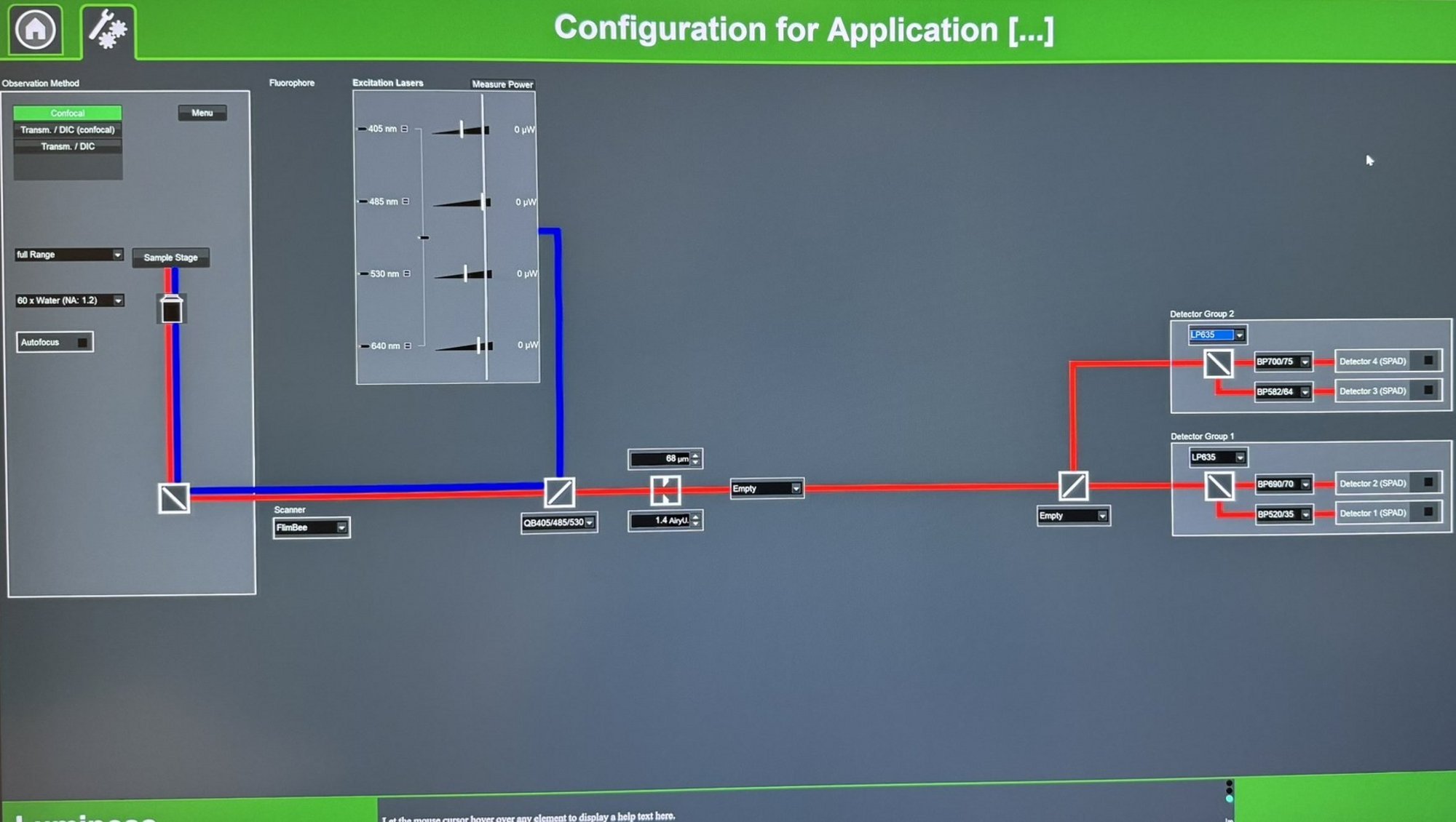 Overview of the microscope setup in Luminosa software.